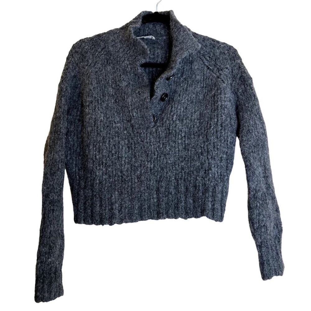 Everlane Alpaca Wool Blend Henley Sweater Gray Pullover Women S (Shrunk/XS Fit)